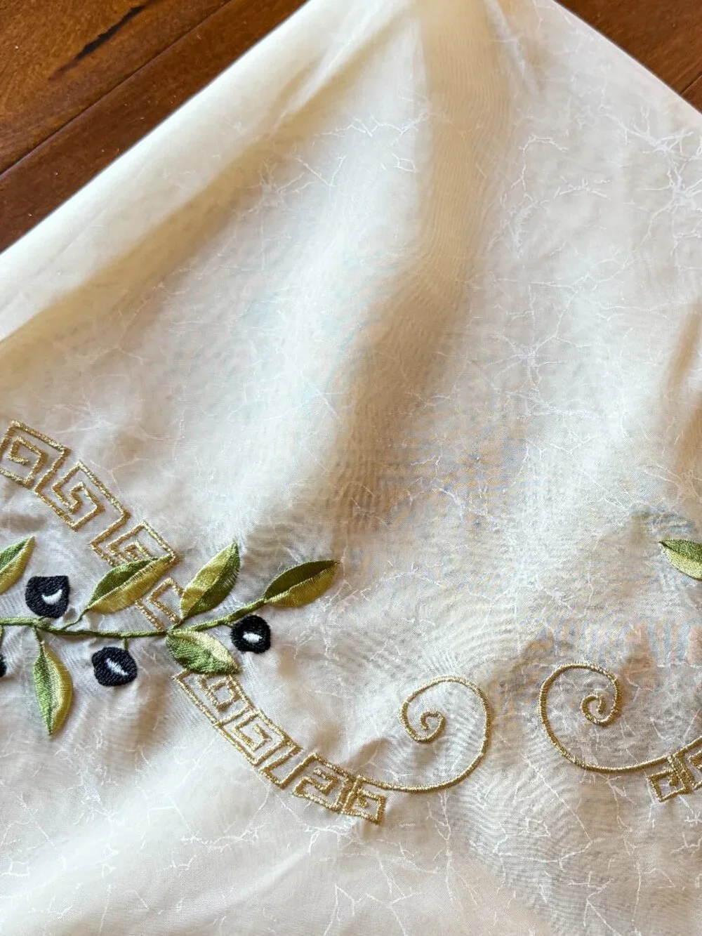 NEW Round Sheer Tablecloth With Satin trim & Embriodery from Greece